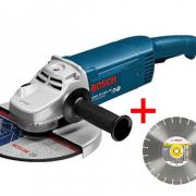 Двуручная углошлифмашина BOSCH GWS 22-230 JH в кор. + АКЦИЯ (Алмазный круг 230х22 мм) (2200 Вт, диск 230х22 мм, плавный пуск, без регул. об.)