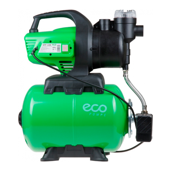 Станция водоснабжения автоматическая ECO GFP-1200 (1200 Вт, 3600 л/ч, 48 м, 4,8 бар макс, корпус бака сталь, корпус насоса пластик, бак 24л.)